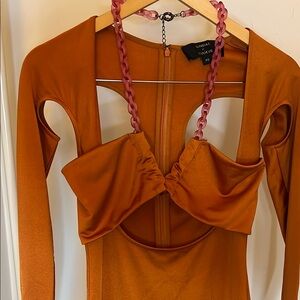 Orange Cutout Dress with Pink Chain